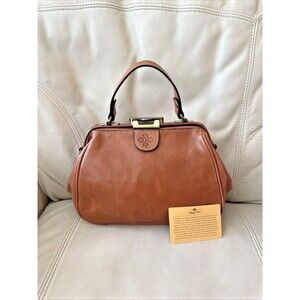 Patricia Nash Leather Gracchi Frame Satchel Bag Brown Top Handle Y2K